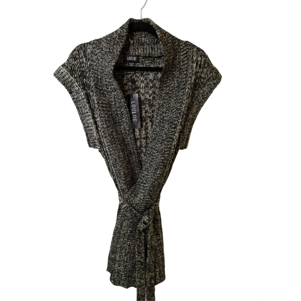 LouLou Womens Long Black Knitted Sleeveless Cardigan Sweater Vest Size Med NEW